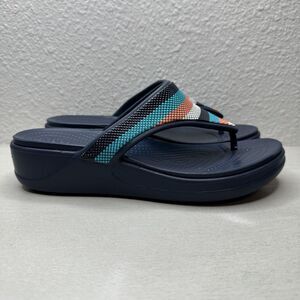 Crocs Monterey Bead Strap Womens Navy Blue Wedge Sandals